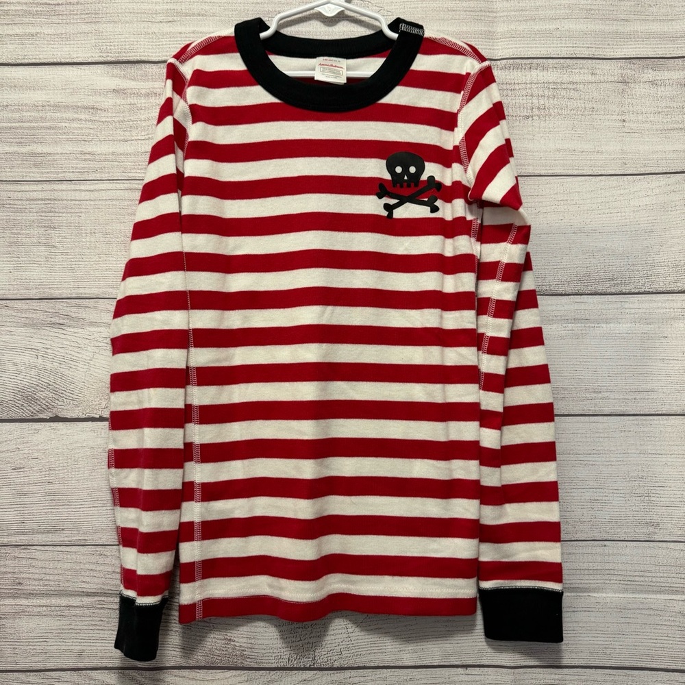 Hanna Anderson 100% Organic Cotton Long Sleeve Striped Pullover PJ Top, Size: 10